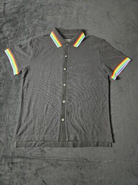 Target Pride Adult XS Black Rainbow Trim Button Front Polo Shirt